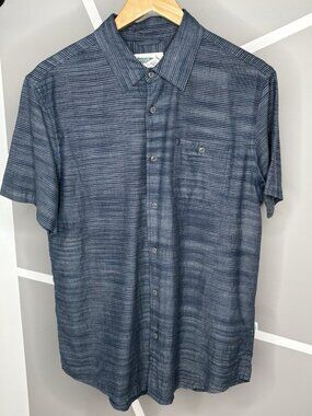 Wellen Huckberry Easy Cotton Short Sleeve Shirt Men’s M Blue Textured Button Up